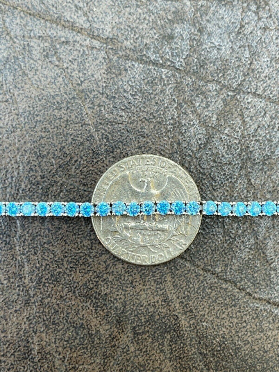 Italiano Silver, Inc 3mm Tennis Bracelet Real 925 Sterling Silver Aquamarine Blue Sapphire Diamond