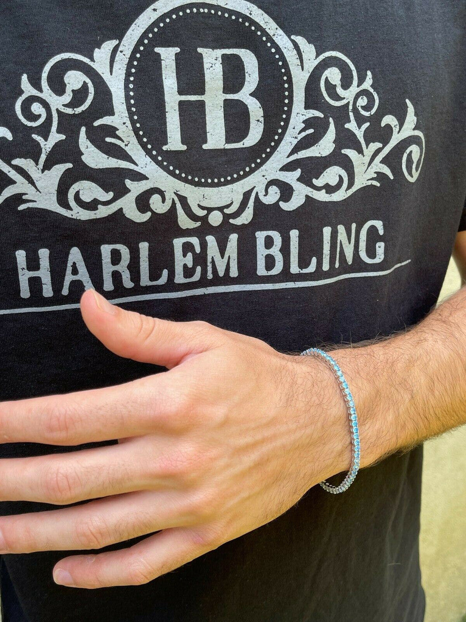 Italiano Silver, Inc 3mm Tennis Bracelet Real 925 Sterling Silver Aquamarine Blue Sapphire Diamond