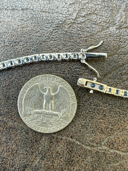 Italiano Silver, Inc 3mm Tennis Bracelet Real 925 Sterling Silver Aquamarine Blue Sapphire Diamond