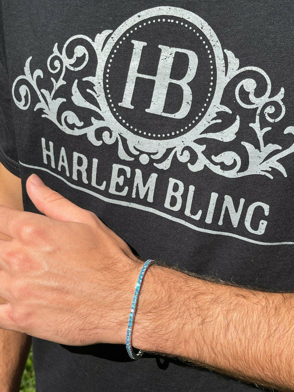 Italiano Silver, Inc 3mm Tennis Bracelet Real 925 Sterling Silver Aquamarine Blue Sapphire Diamond