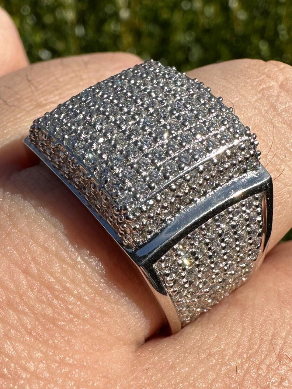 Italiano Silver, Inc. 4.47ct Real Diamond Hip Hop Natural 925 Sterling Silver Iced Square Mens Ring