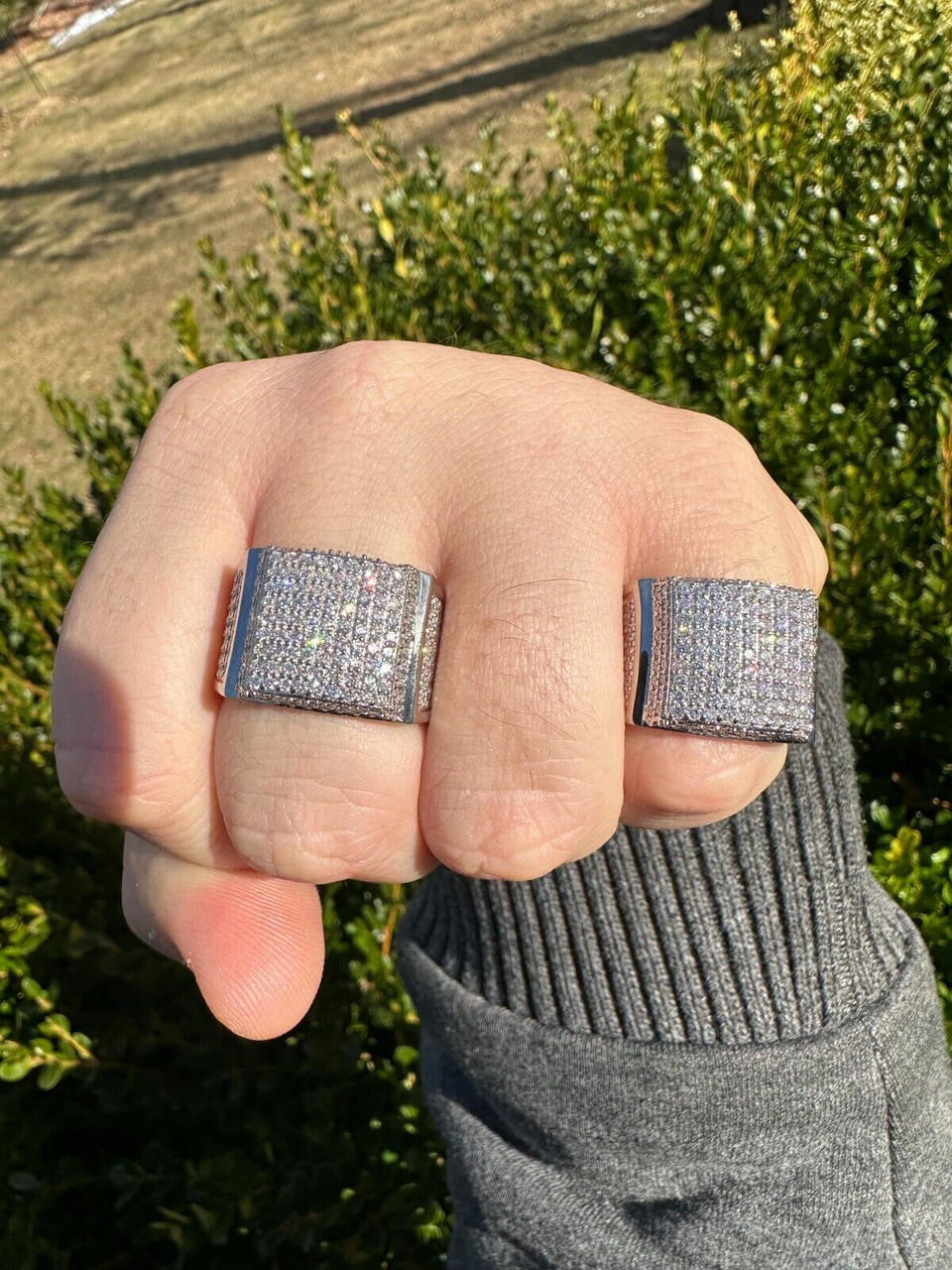 Italiano Silver, Inc. 4.47ct Real Diamond Hip Hop Natural 925 Sterling Silver Iced Square Mens Ring