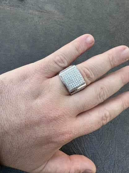 Italiano Silver, Inc. 4.49ct Real Diamond Hip Hop Solid 14k White Gold Iced Square Micropave Ring 14g