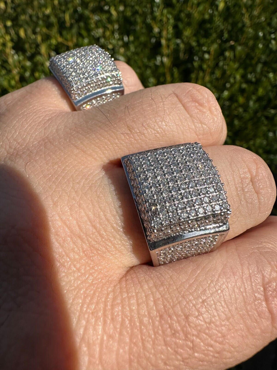 Italiano Silver, Inc. 4.49ct Real Diamond Hip Hop Solid 14k White Gold Iced Square Micropave Ring 14g