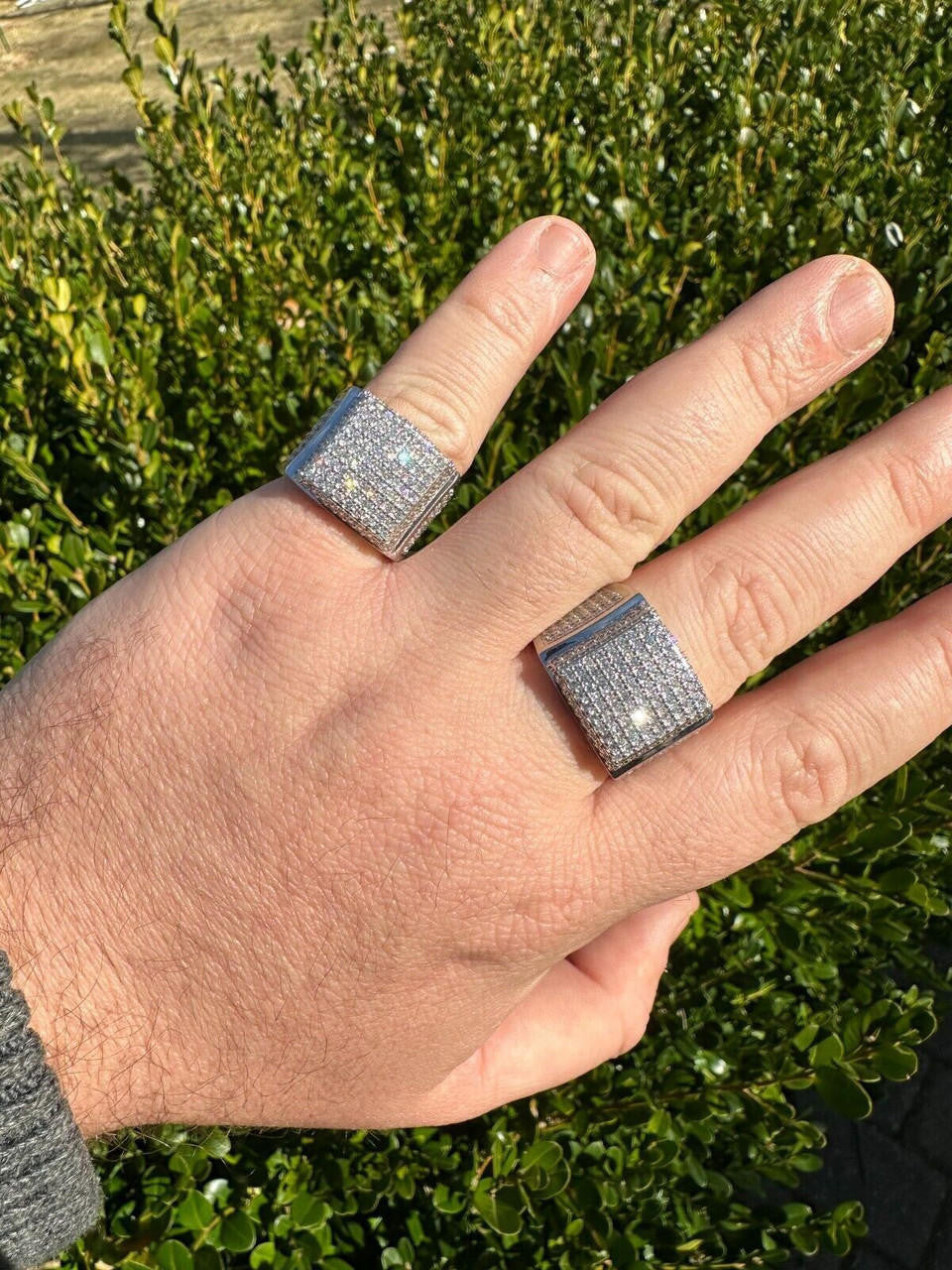 Italiano Silver, Inc. 4.49ct Real Diamond Hip Hop Solid 14k White Gold Iced Square Micropave Ring 14g