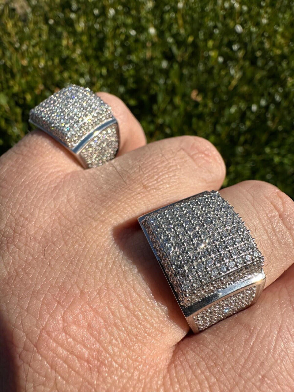 Italiano Silver, Inc. 4.49ct Real Diamond Hip Hop Solid 14k White Gold Iced Square Micropave Ring 14g