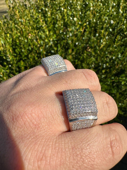 Italiano Silver, Inc. 4.49ct Real Diamond Hip Hop Solid 14k White Gold Iced Square Micropave Ring 14g