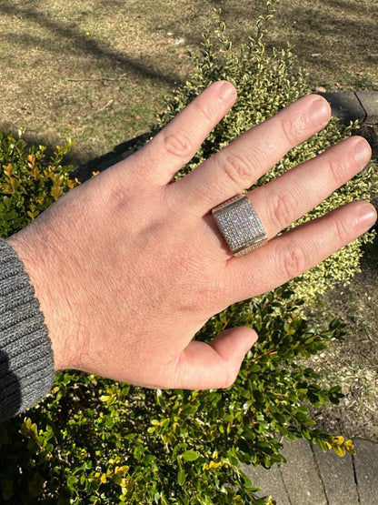 Italiano Silver, Inc. 4.49ct Real Diamond Hip Hop Solid 14k Yellow Gold Iced Square Micropave Ring 14g