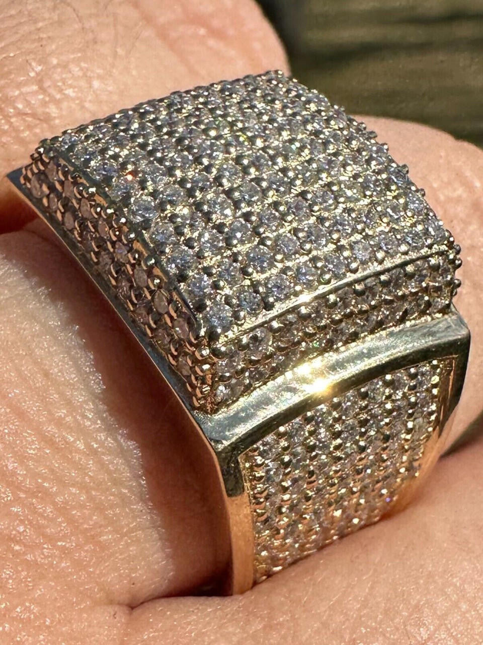 Italiano Silver, Inc. 4.49ct Real Diamond Hip Hop Solid 14k Yellow Gold Iced Square Micropave Ring 14g