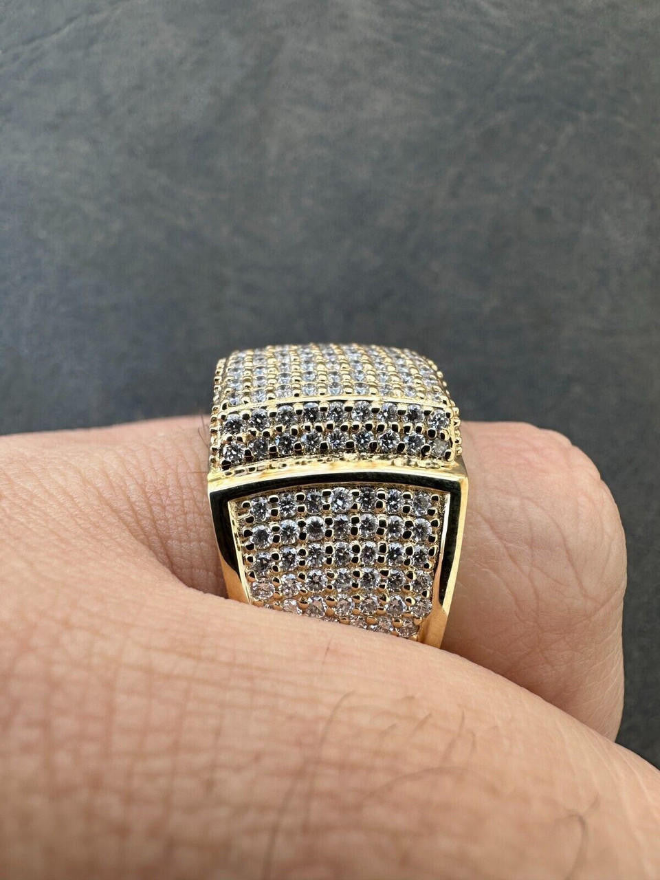 Italiano Silver, Inc. 4.49ct Real Diamond Hip Hop Solid 14k Yellow Gold Iced Square Micropave Ring 14g