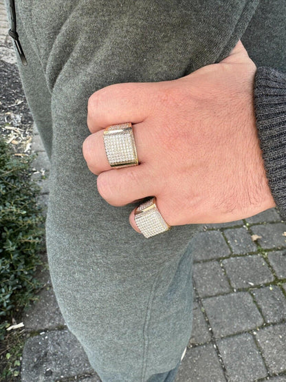 Italiano Silver, Inc. 4.49ct Real Diamond Hip Hop Solid 14k Yellow Gold Iced Square Micropave Ring 14g