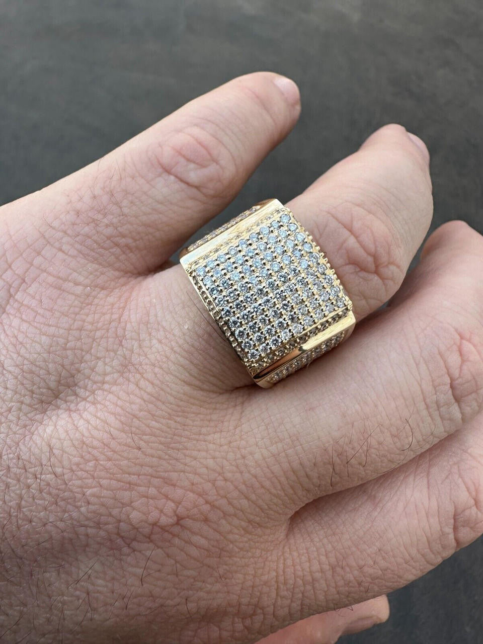 Italiano Silver, Inc. 4.49ct Real Diamond Hip Hop Solid 14k Yellow Gold Iced Square Micropave Ring 14g