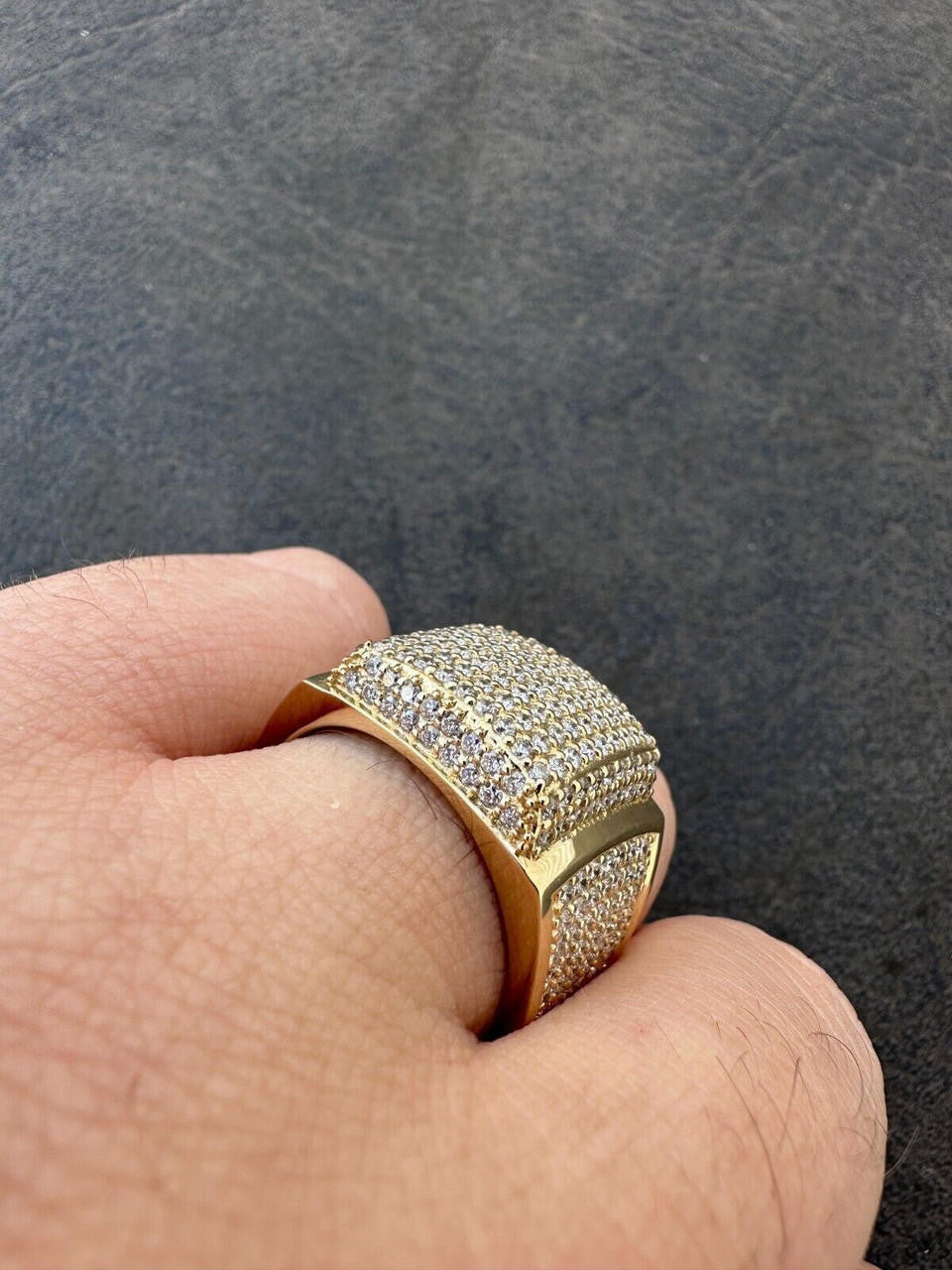 Italiano Silver, Inc. 4.49ct Real Diamond Hip Hop Solid 14k Yellow Gold Iced Square Micropave Ring 14g