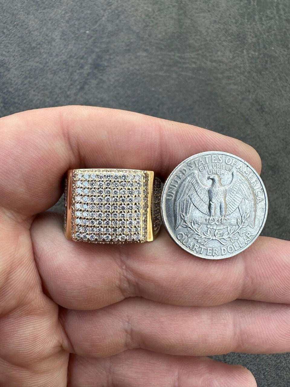 Italiano Silver, Inc. 4.49ct Real Diamond Hip Hop Solid 14k Yellow Gold Iced Square Micropave Ring 14g