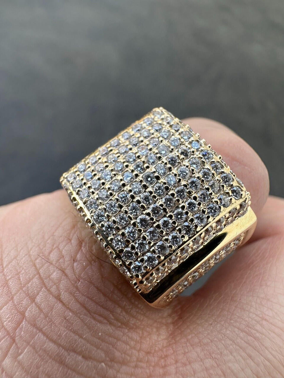 Italiano Silver, Inc. 4.49ct Real Diamond Hip Hop Solid 14k Yellow Gold Iced Square Micropave Ring 14g
