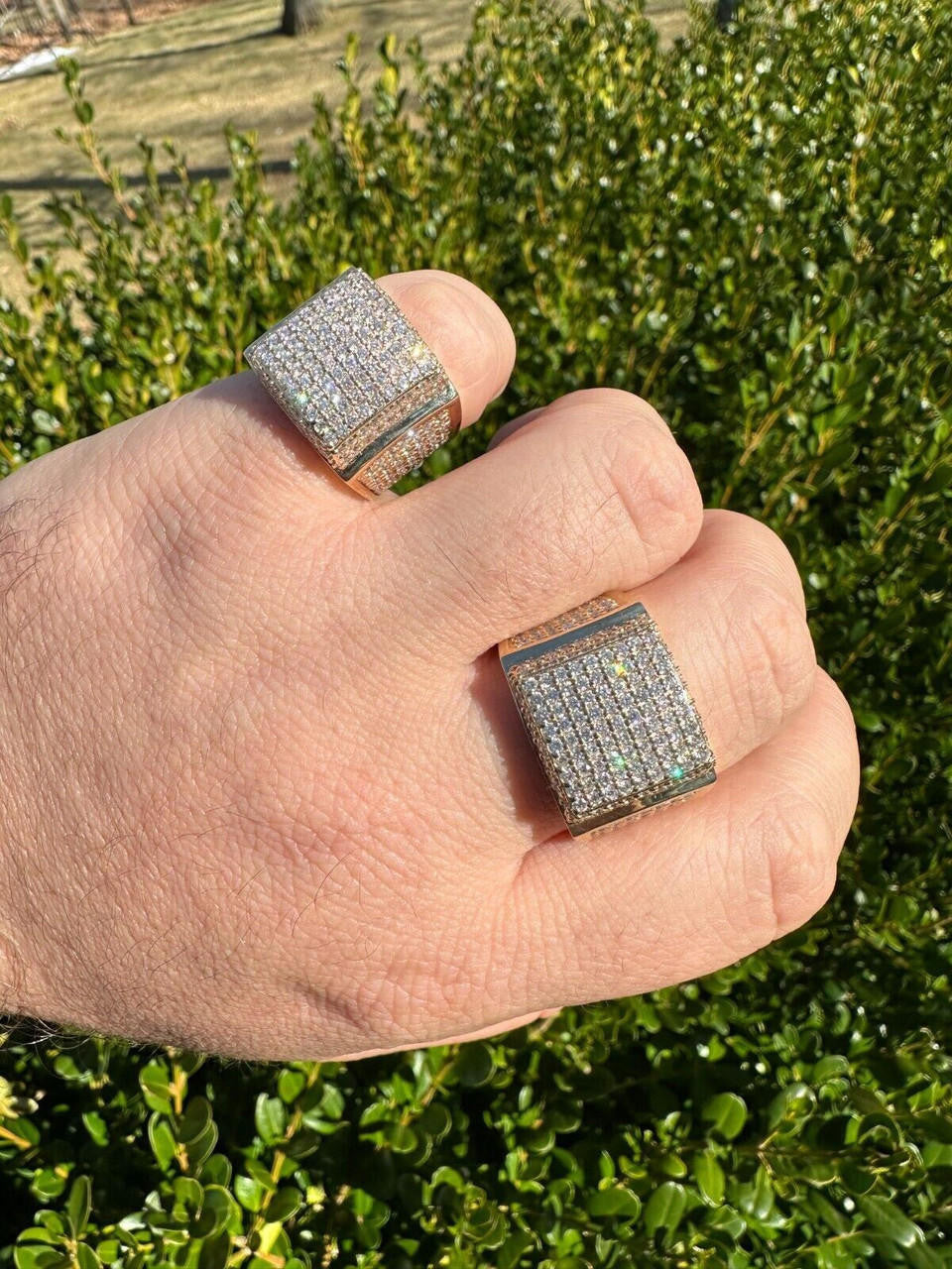 Italiano Silver, Inc. 4.49ct Real Diamond Hip Hop Solid 14k Yellow Gold Iced Square Micropave Ring 14g