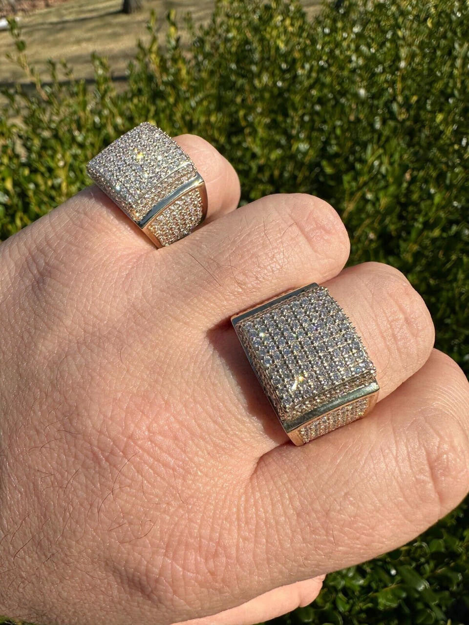 Italiano Silver, Inc. 4.49ct Real Diamond Hip Hop Solid 14k Yellow Gold Iced Square Micropave Ring 14g