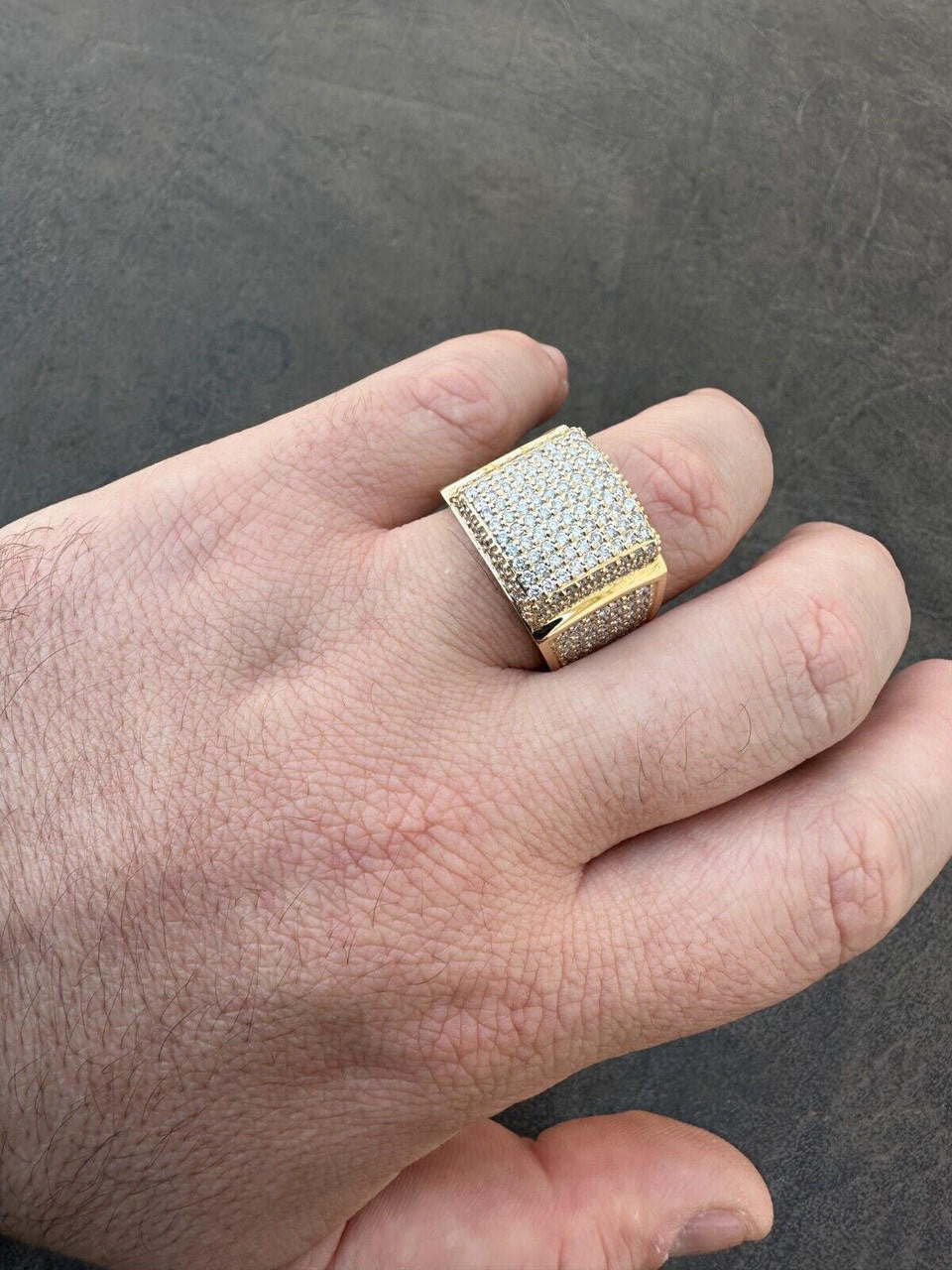 Italiano Silver, Inc. 4.49ct Real Diamond Hip Hop Solid 14k Yellow Gold Iced Square Micropave Ring 14g