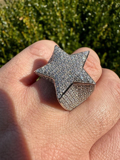 Italiano Silver, Inc. 4.99ct Real Diamond Hip Hop Real Natural 925 Silver Iced Star Ring Size 6-13