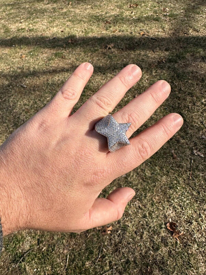 Italiano Silver, Inc. 4.99ct Real Diamond Hip Hop Real Natural 925 Silver Iced Star Ring Size 6-13