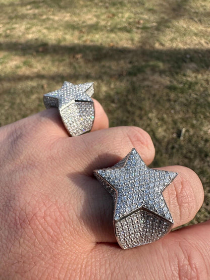 Italiano Silver, Inc. 4.99ct Real Diamond Hip Hop Real Natural 925 Silver Iced Star Ring Size 6-13