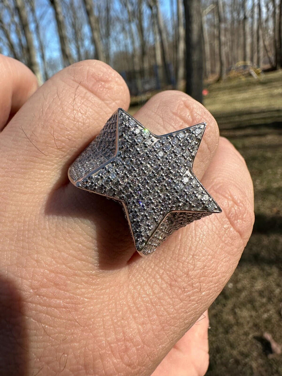 Italiano Silver, Inc. 4.99ct Real Diamond Hip Hop Real Natural 925 Silver Iced Star Ring Size 6-13