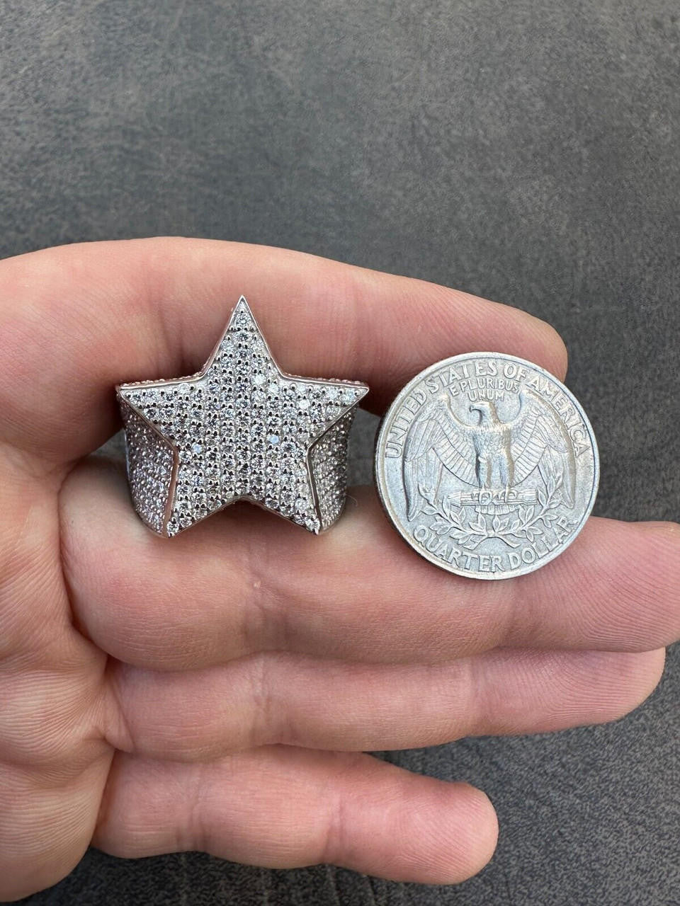 Italiano Silver, Inc. 4.99ct Real Diamond Hip Hop Real Natural 925 Silver Iced Star Ring Size 6-13