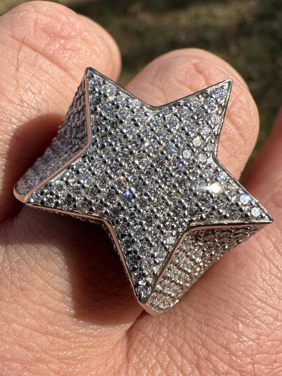 Italiano Silver, Inc. 4.99ct Real Diamond Hip Hop Real Natural 925 Silver Iced Star Ring Size 6-13