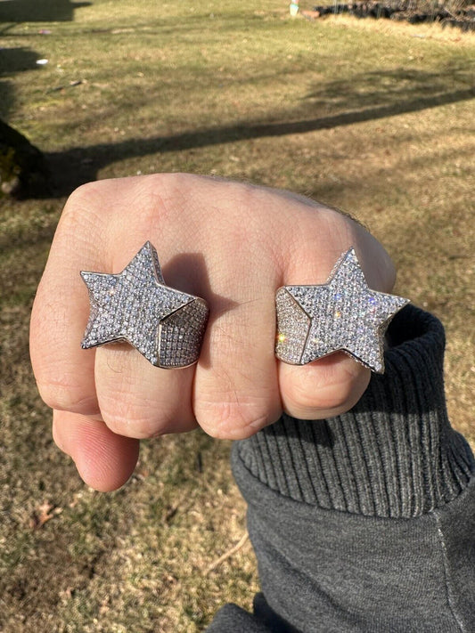 Italiano Silver, Inc. 4.99ct Real Diamond Hip Hop Solid 14k White Gold Iced Star Ring Size 7-13 22g