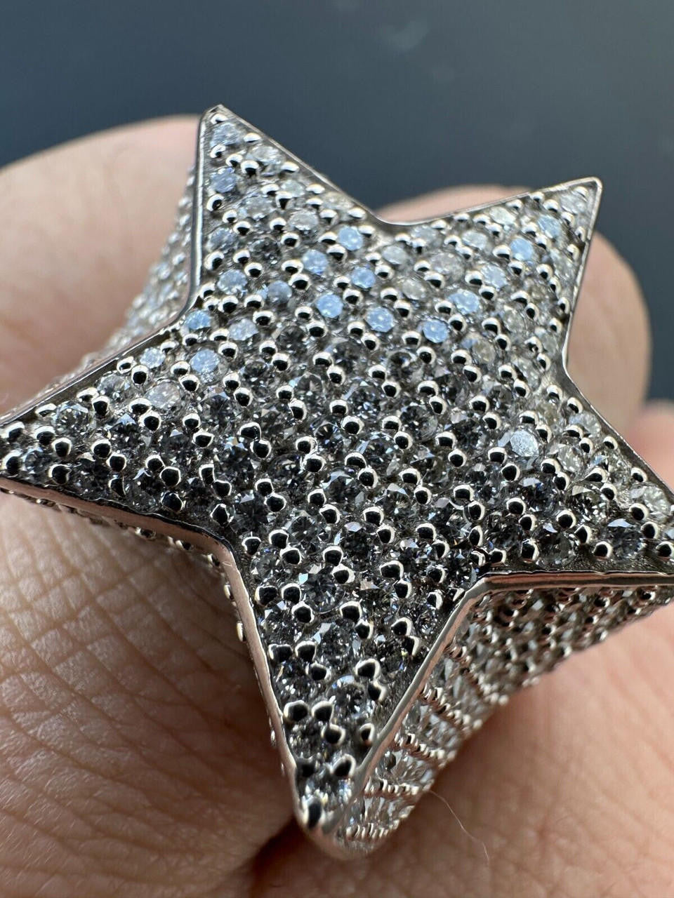 Italiano Silver, Inc. 4.99ct Real Diamond Hip Hop Solid 14k White Gold Iced Star Ring Size 7-13 22g