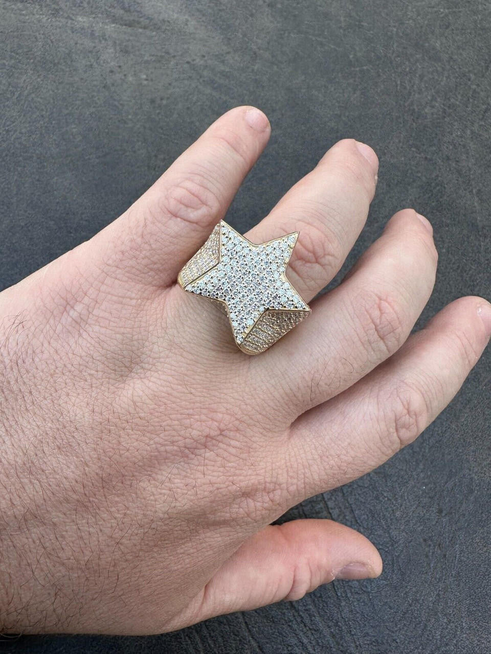 Italiano Silver, Inc. 4.99ct Real Diamond Hip Hop Solid 14k Yellow Gold Iced Star Ring Size 7-13 22g