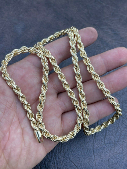 Italiano Silver, Inc 6mm Thick Mens Rope Chain 14k Gold Over Real Solid 925 Sterling Silver Necklace