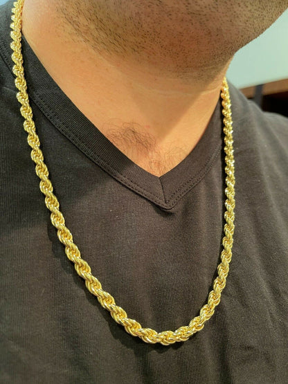 Italiano Silver, Inc 6mm Thick Mens Rope Chain 14k Gold Over Real Solid 925 Sterling Silver Necklace