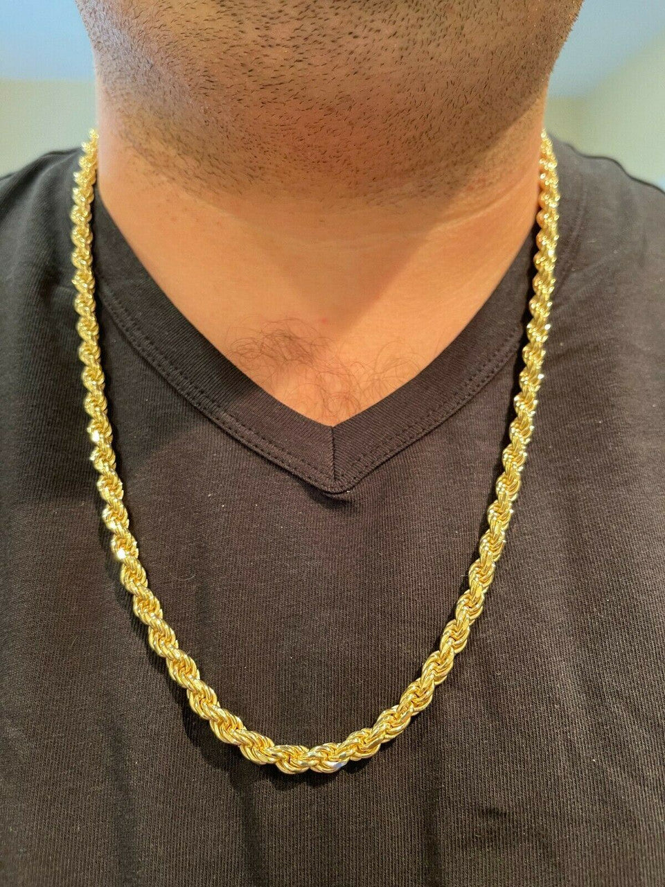 Italiano Silver, Inc 6mm Thick Mens Rope Chain 14k Gold Over Real Solid 925 Sterling Silver Necklace