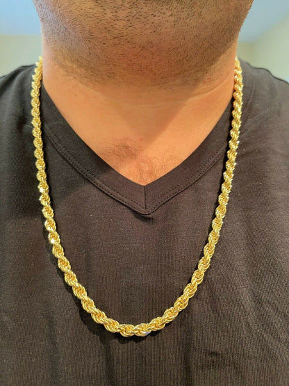 Italiano Silver, Inc 6mm Thick Mens Rope Chain 14k Gold Over Real Solid 925 Sterling Silver Necklace