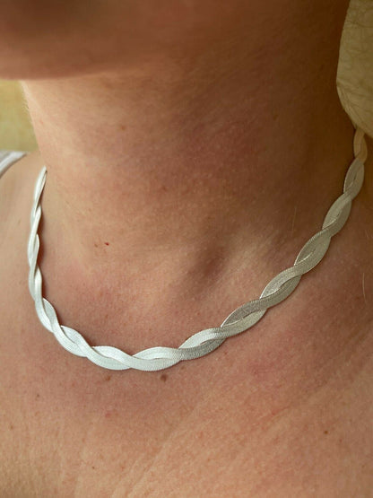 Italiano Silver, Inc 7mm Thick Solid 925 Silver Twisted Braided Herringbone Chain Necklace 16 - 20