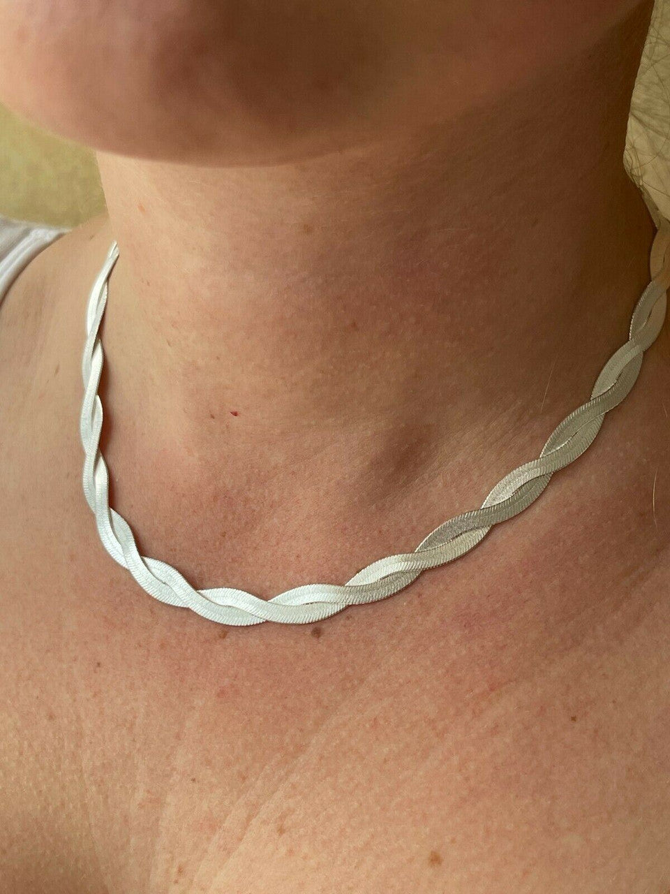 Italiano Silver, Inc 7mm Thick Solid 925 Silver Twisted Braided Herringbone Chain Necklace 16 - 20