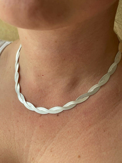 Italiano Silver, Inc 7mm Thick Solid 925 Silver Twisted Braided Herringbone Chain Necklace 16 - 20