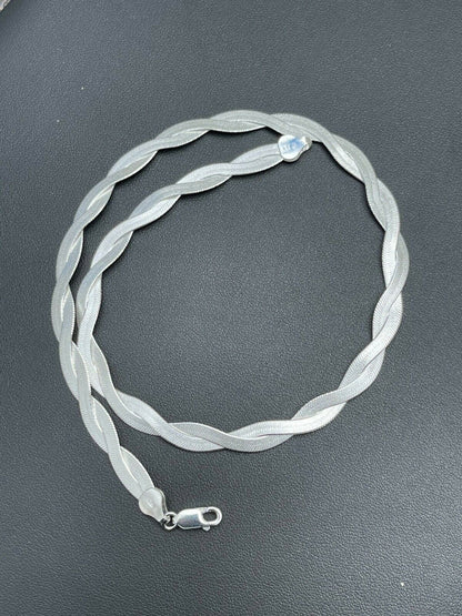 Italiano Silver, Inc 7mm Thick Solid 925 Silver Twisted Braided Herringbone Chain Necklace 16 - 20