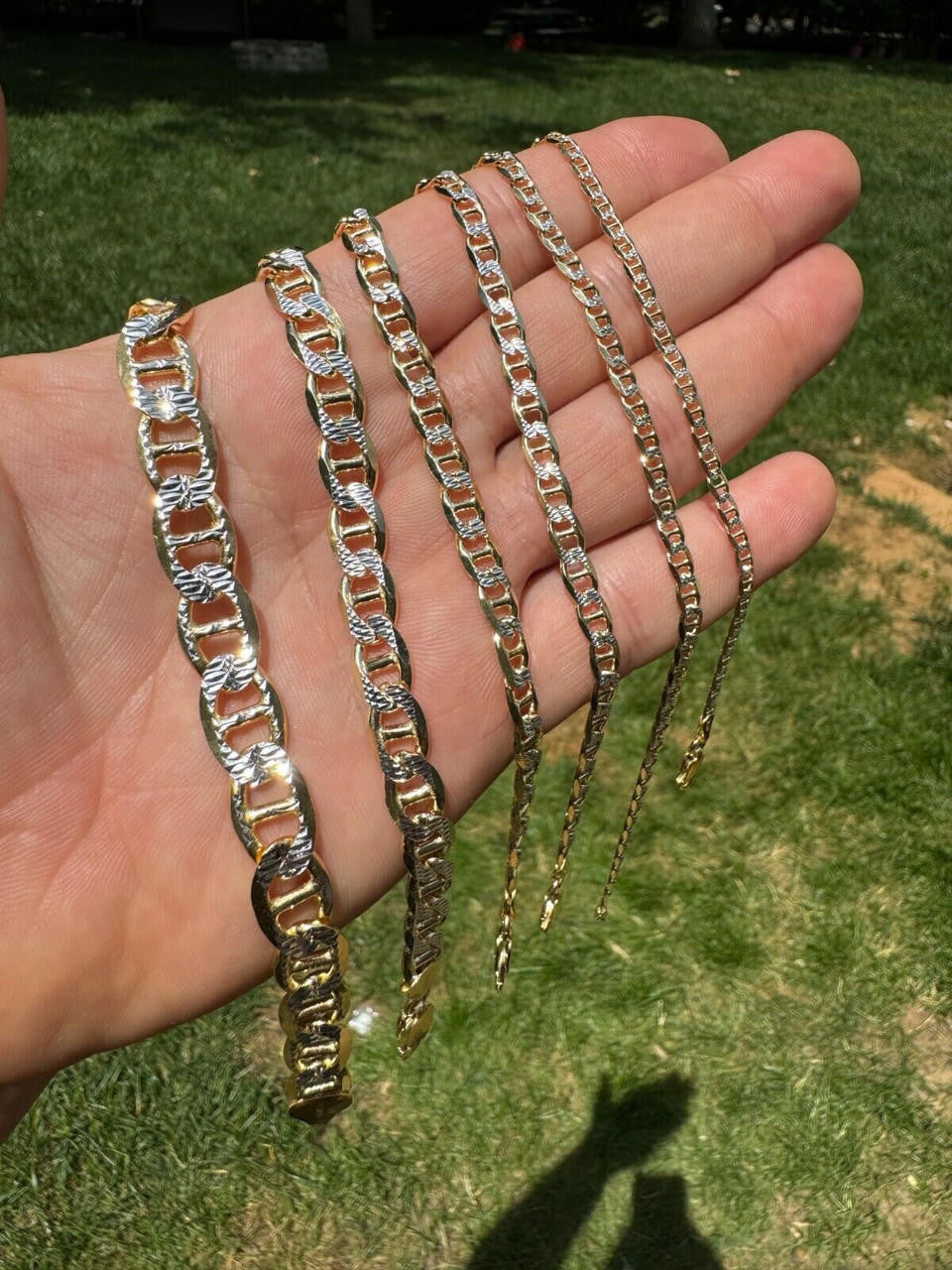 Italiano Silver, Inc. 925 Sterling Silver 14k Gold Plated Two Tone Diamond Cut Mariner Link Bracelet