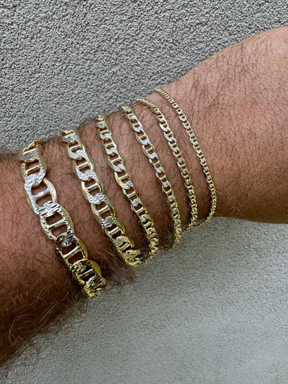 Italiano Silver, Inc. 925 Sterling Silver 14k Gold Plated Two Tone Diamond Cut Mariner Link Bracelet