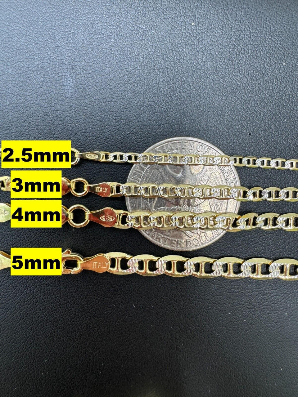 Italiano Silver, Inc. 925 Sterling Silver 14k Gold Plated Two Tone Diamond Cut Mariner Link Bracelet