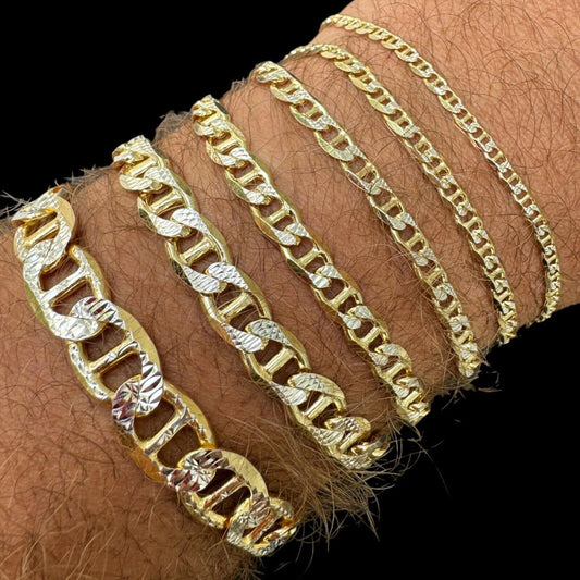 Italiano Silver, Inc. 925 Sterling Silver 14k Gold Plated Two Tone Diamond Cut Mariner Link Bracelet