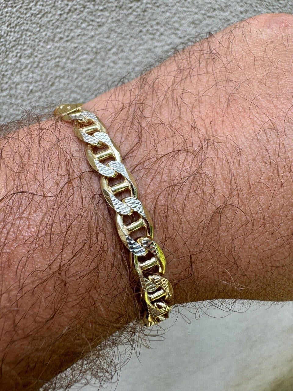 Italiano Silver, Inc. 925 Sterling Silver 14k Gold Plated Two Tone Diamond Cut Mariner Link Bracelet