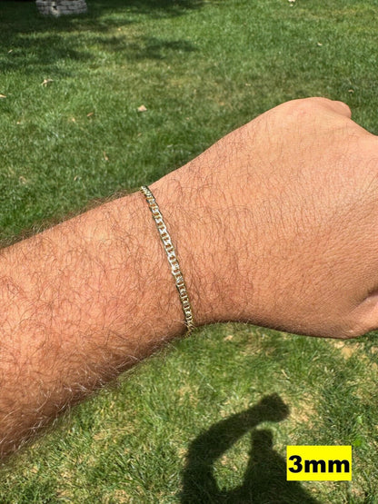 Italiano Silver, Inc. 925 Sterling Silver 14k Gold Plated Two Tone Diamond Cut Mariner Link Bracelet