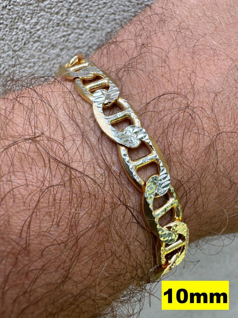 Italiano Silver, Inc. 925 Sterling Silver 14k Gold Plated Two Tone Diamond Cut Mariner Link Bracelet