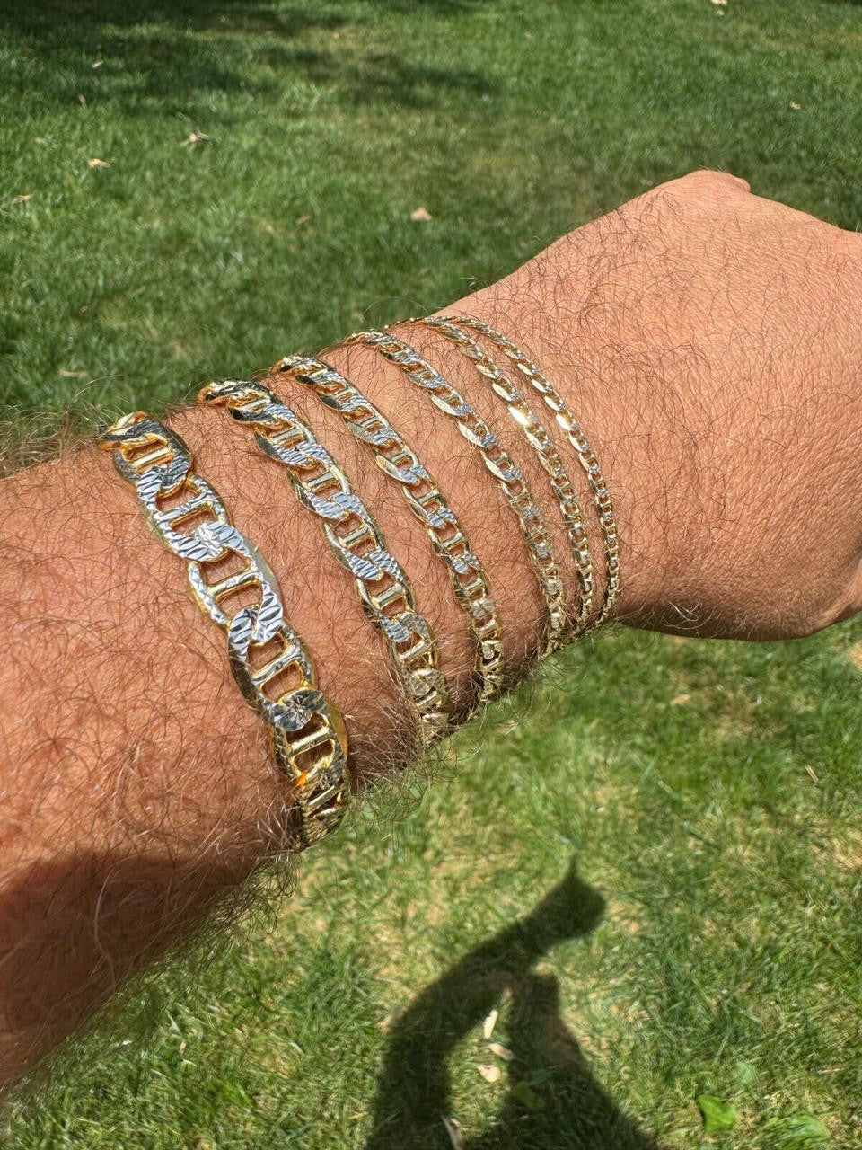 Italiano Silver, Inc. 925 Sterling Silver 14k Gold Plated Two Tone Diamond Cut Mariner Link Bracelet