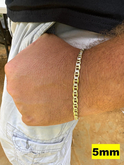 Italiano Silver, Inc. 925 Sterling Silver 14k Gold Plated Two Tone Diamond Cut Mariner Link Bracelet