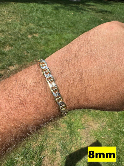 Italiano Silver, Inc. 925 Sterling Silver 14k Gold Plated Two Tone Diamond Cut Mariner Link Bracelet