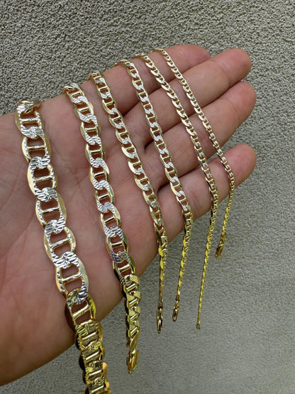 Italiano Silver, Inc. 925 Sterling Silver 14k Gold Plated Two Tone Diamond Cut Mariner Link Bracelet
